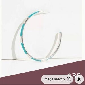 NEW NWT Free People Sundowner Silver Turquoise Color Hoop Earrings